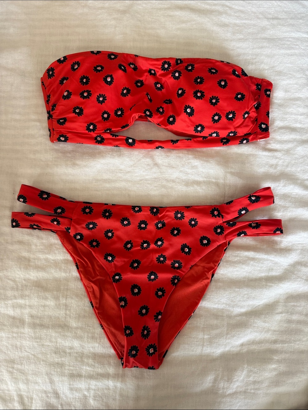 RVCA Red Floral Bandeau Bikini Set